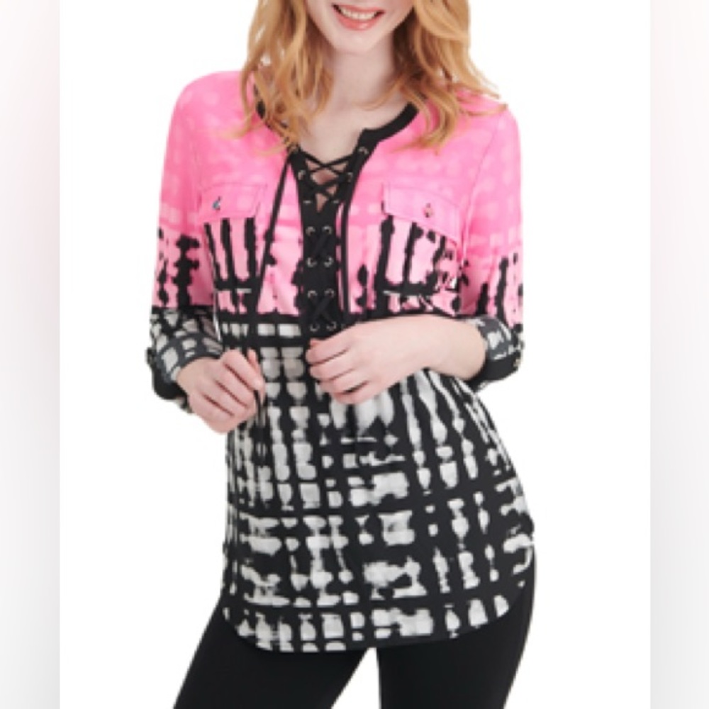 Nygard Blouse‎ Top Pink Black Large